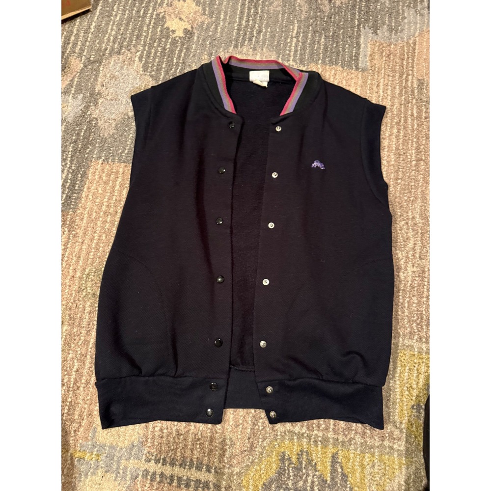 Garan Vintage 80s Sleeveless Sweatshirt Vest Black Retro Athletic‎ Snap Button L